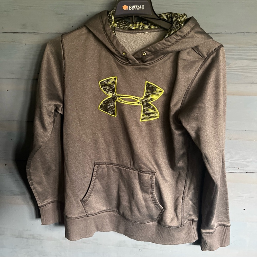 Under Armour Taupe Hoodie with Neon Logo